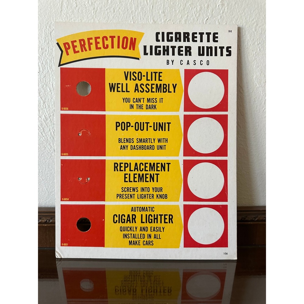 Vintage Casco Perfection Cigarette Lighter Units Cardboard Display Sign 14x11‎